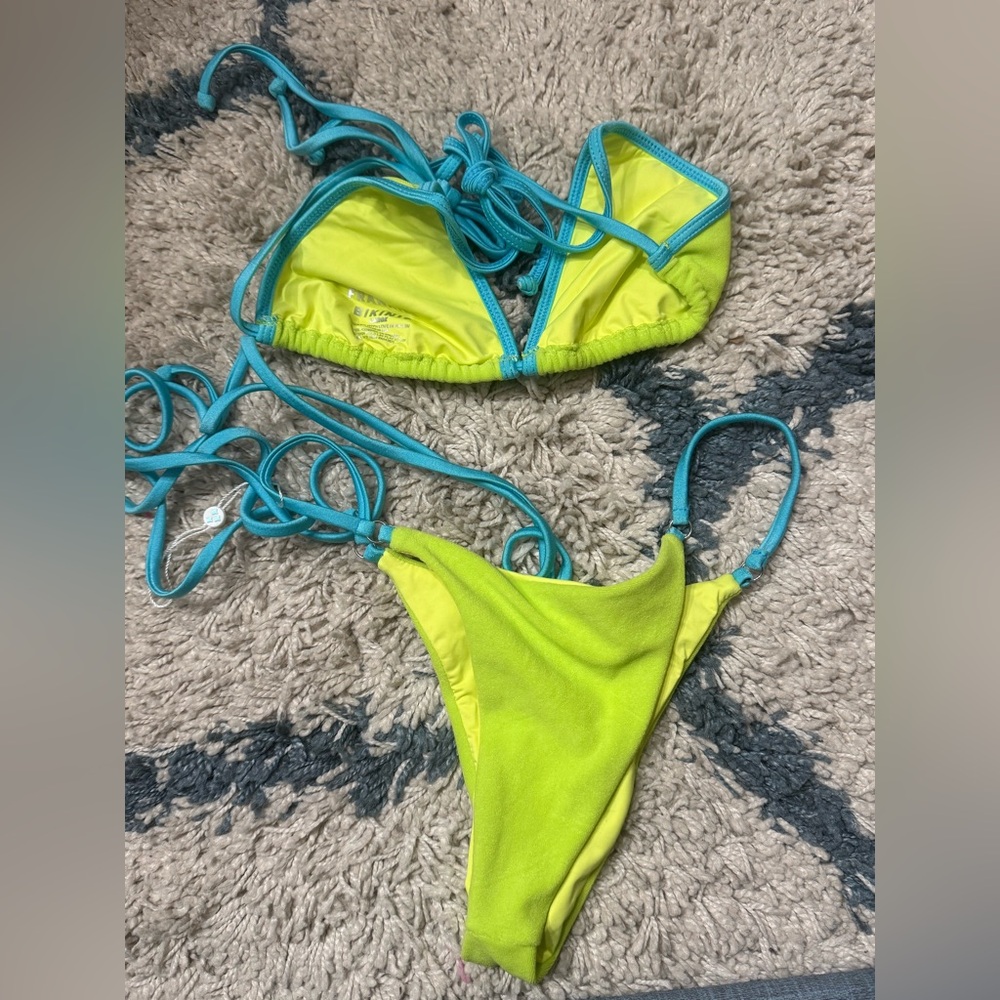 Frankie’s Bikinis Tia Terry Triangle Bikini Set Top and Bottom Size Large Green - Picture 8 of 9